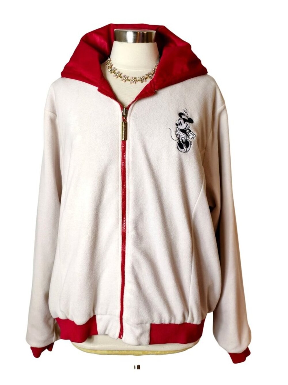 Vtg Disney Minnie Mouse Reversible Jacket 2XL Embroidered Hooded Full Zip Rare